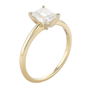 Radiant Fire 14k Gold Emerald-Cut Lab-Created Moissanite Solitaire Engagement Ring