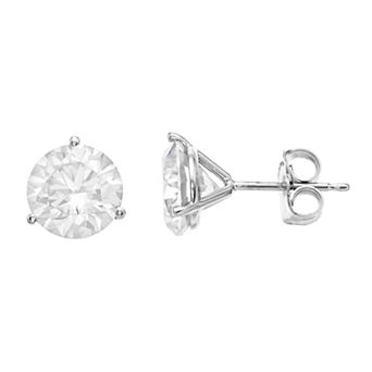 Radiant Fire 14k White Gold Round Cut Lab-Created Moissanite Stud Earrings