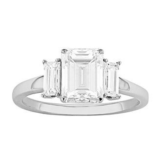 Radiant Fire 14k White Gold 3-Stone Lab-Created Moissanite Engagement Ring