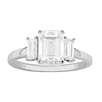 Radiant Fire 14k White Gold 3-Stone Lab-Created Moissanite Engagement Ring