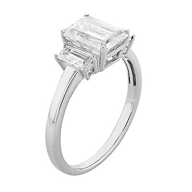 Radiant Fire 14k White Gold 3-Stone Lab-Created Moissanite Engagement Ring