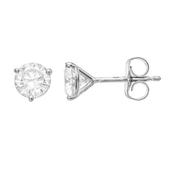 Radiant Fire 14k White Gold Round Cut Lab-Created Moissanite Stud Earrings