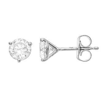 Radiant Fire 14k White Gold Round Cut Lab-Created Moissanite Stud Earrings