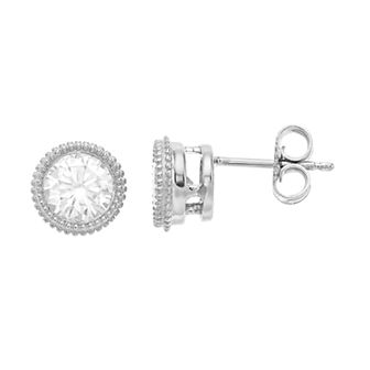 Radiant Fire 14k White Gold Round Cut Lab-Created Moissanite Stud Earrings