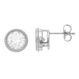 Radiant Fire 14k White Gold Round Cut Lab-Created Moissanite Stud Earrings