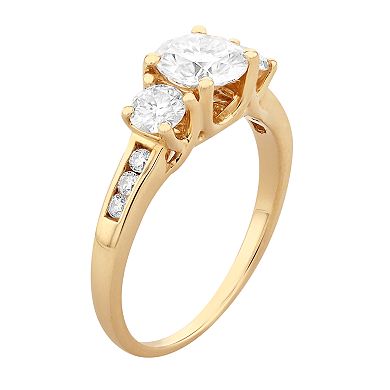 Radiant Fire 14k Gold 3-Stone Lab-Created Moissanite Ring
