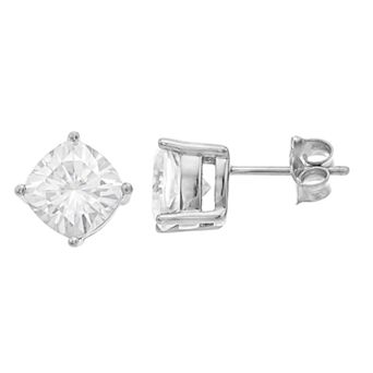 Radiant Fire 14k White Gold Cushion Cut Lab-Created Moissanite Stud Earrings