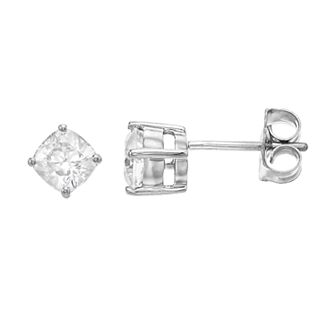Radiant Fire 14k White Gold Cushion Cut Lab-Created Moissanite Stud Earrings