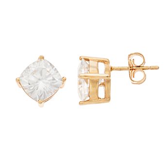 Radiant Fire 14k Gold Lab-Created Moissanite Cushion Stud Earrings