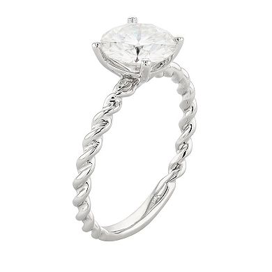 Radiant Fire 14k White Gold Lab-Created Moissanite Twist Solitaire Engagement Ring