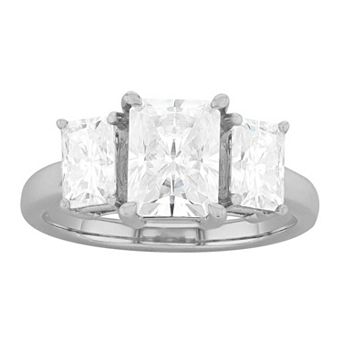 Radiant Fire 14K White Gold Radiant Cut 3-Stone Moissanite Engagement Ring
