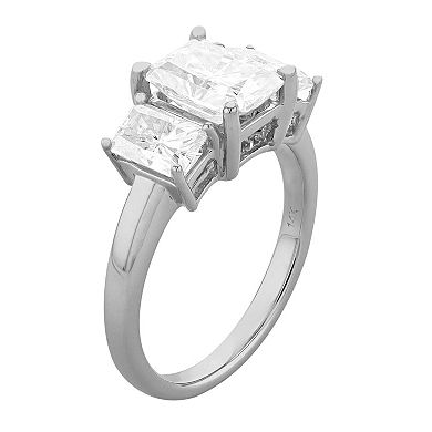 Radiant Fire 14K White Gold Radiant Cut 3-Stone Moissanite Engagement Ring