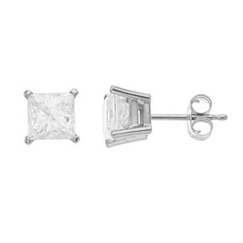 Radiant Fire 14K White Gold 2 Carat Square Moissanite Stud Earrings