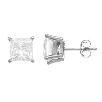 Radiant Fire 14K White Gold 3 Carat Square Moissanite Stud Earrings