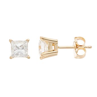 Radiant Fire 14k Gold 1 Carat T.W. Lab-Created Moissanite Square Stud Earrings