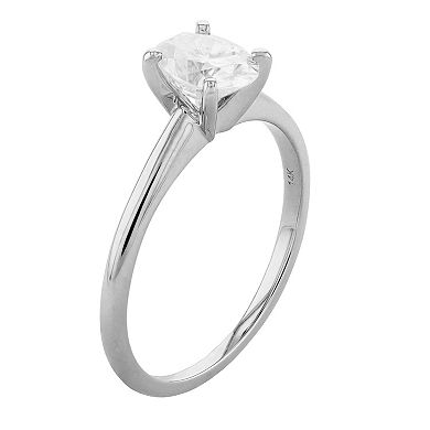 Radiant Fire 14K White Gold Oval Moissanite Solitaire Ring