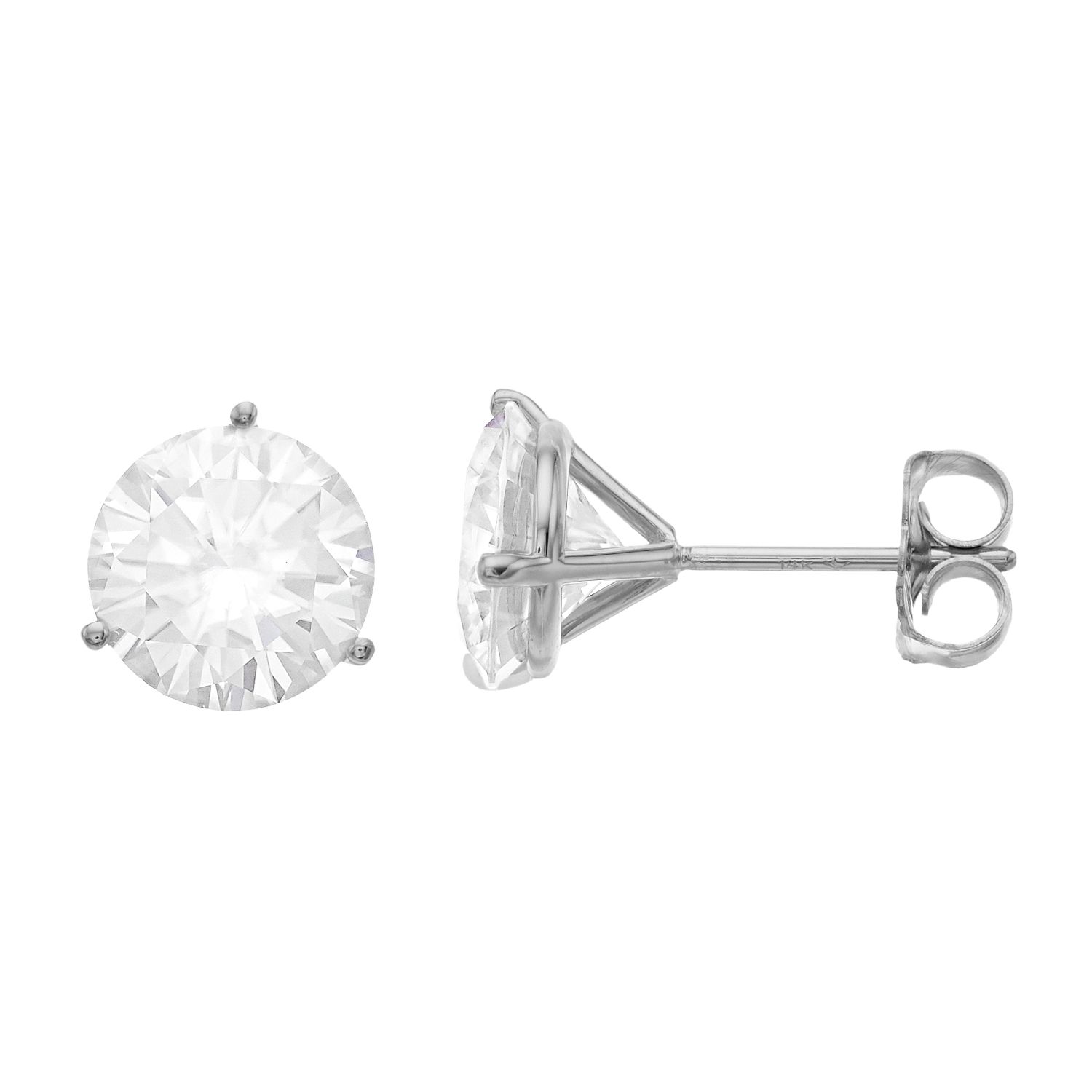 Charles & Colvard Forever Classic Moissanite Stud Earrings - 14k White Gold, Round Cut, 4-Prong Screwback Setting