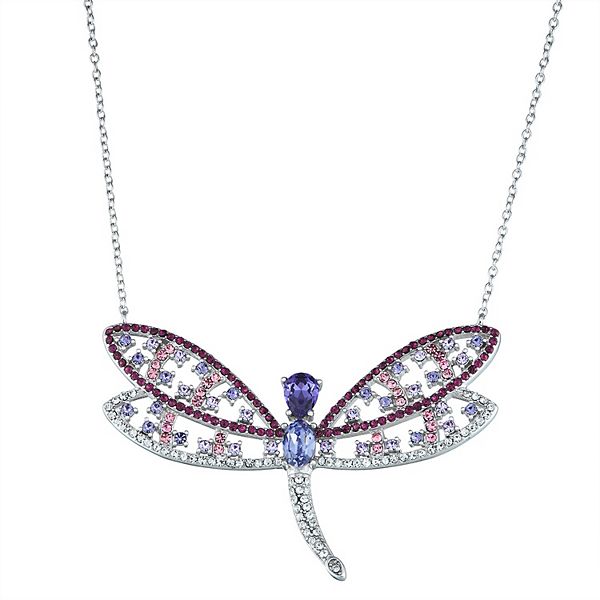 Glitzs Jewels Sterling Silver Cubic Zirconia Dragonfly Necklace 18