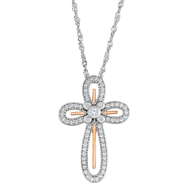 Sterling N Ice Sterling Silver Cross Pendant Necklace with Swarovski Cry