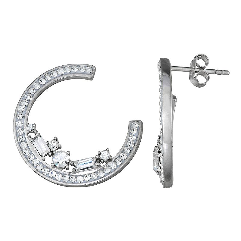 Sterling N Ice Sterling Silver C-Hoop Earrings with Swarovski Crystal, Wo