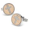 Men's Cross Round Light Wood Stainless Steel Cuff Links by Ox & Bull Trading Co.