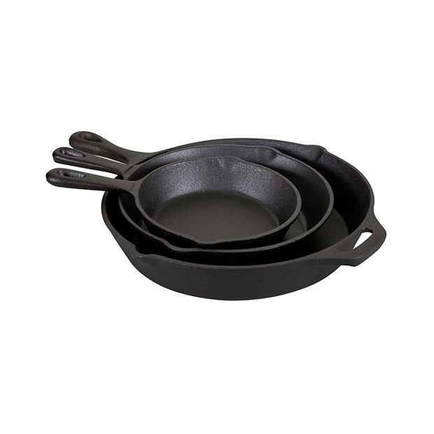 Home-Complete Frying Pans-Set of 3 Matching Cast Iron Pre-Seasoned