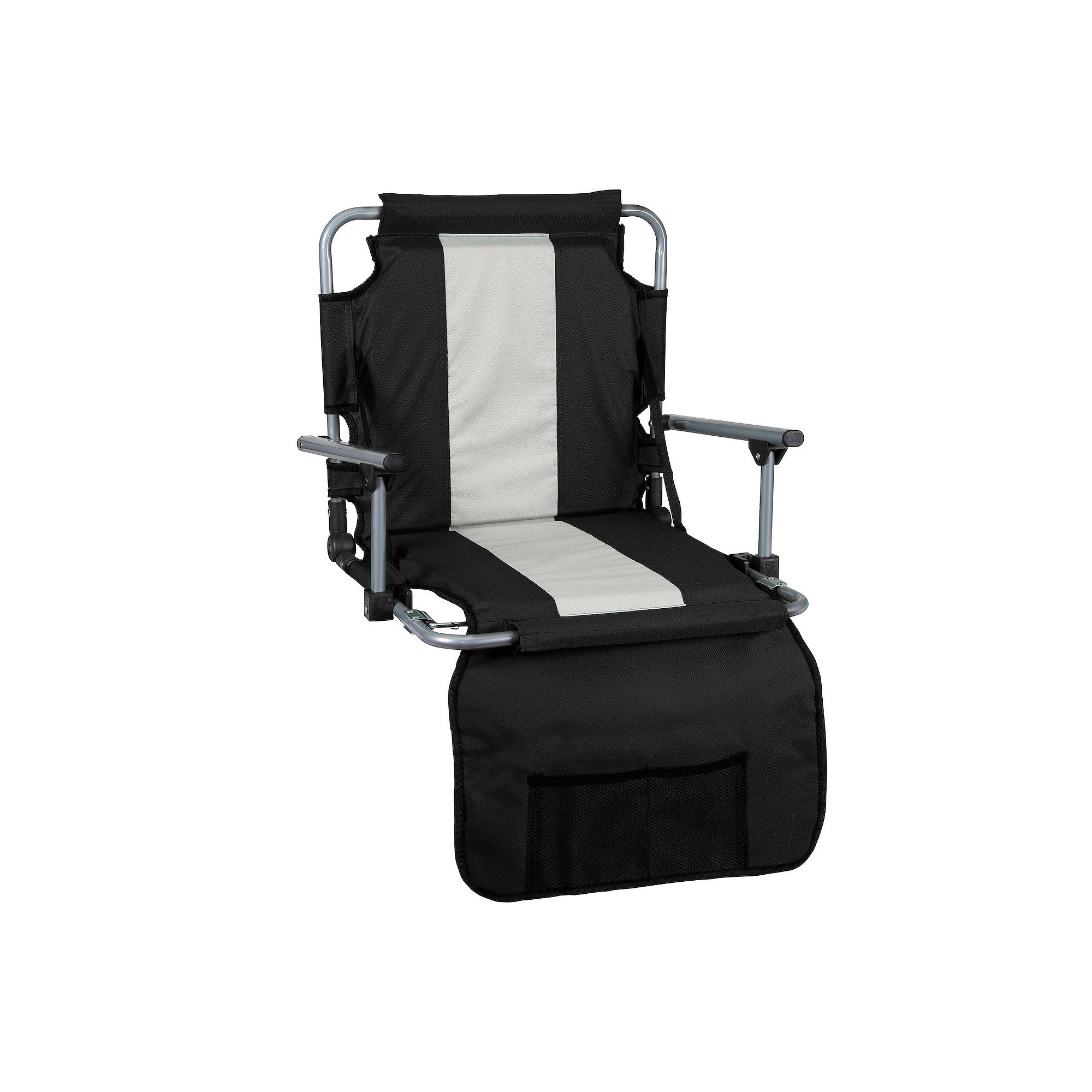 Stansport Foldable Stadium Seat With Arms, Black Silver Stripe
