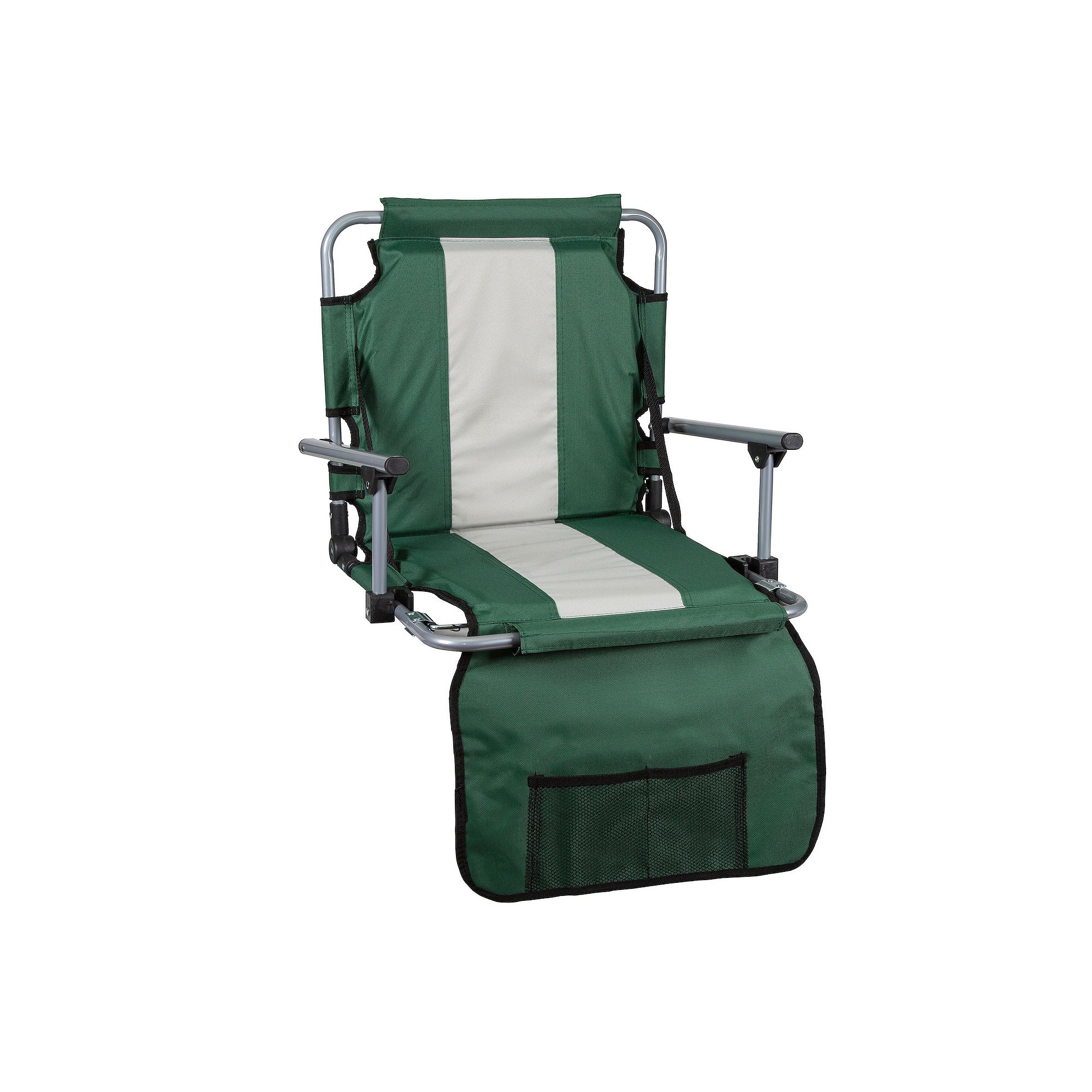 Stansport Foldable Stadium Seat With Arms, Green Silver Stripe