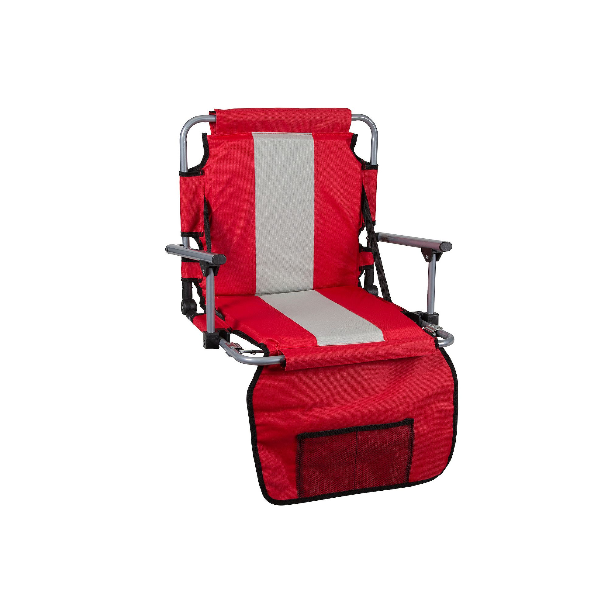 Stansport Foldable Stadium Seat With Arms, Red Silver Stripe