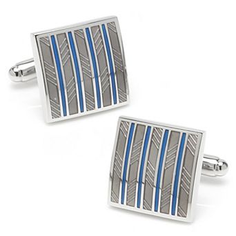 Men's Gray & Blue Striped Square Cuff Links