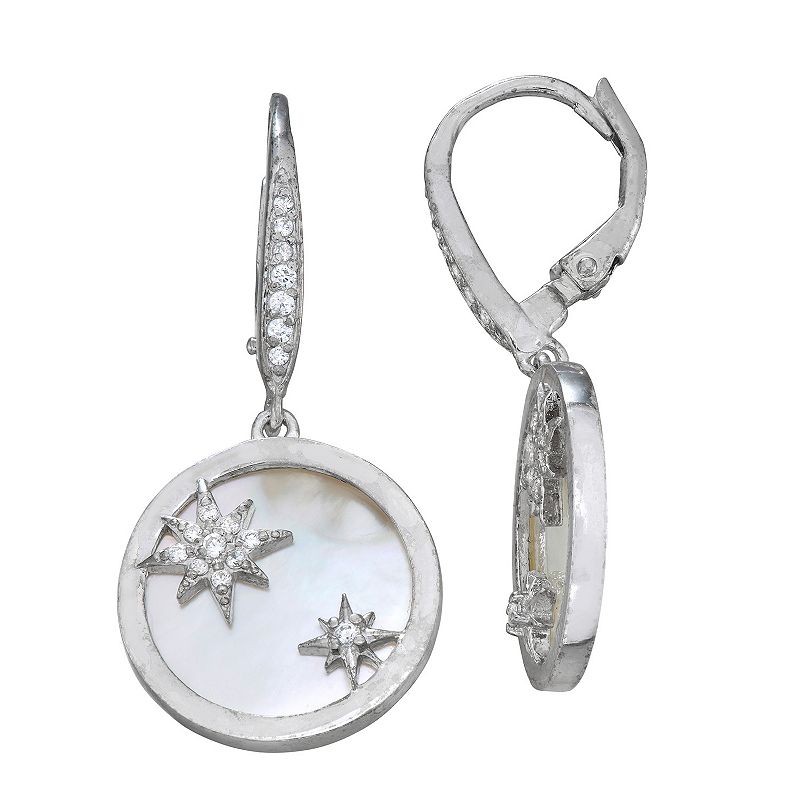 Mother of Pearl & Cubic Zirconia Star Disc Earrings, Womens, Blue