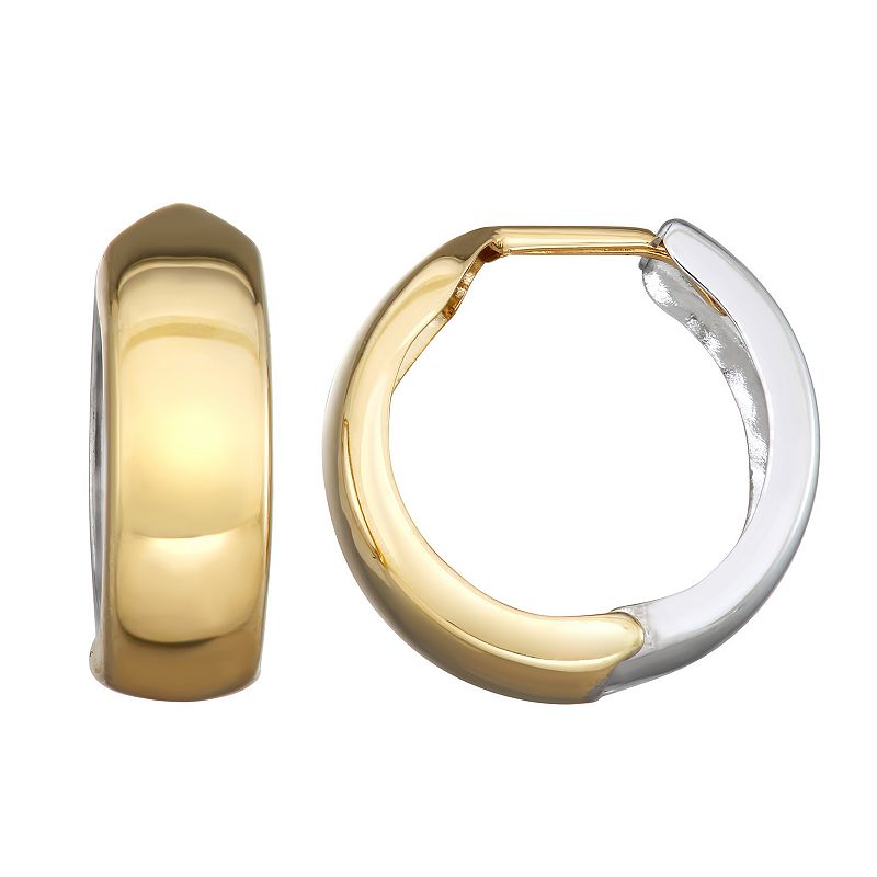 Forever 14K Two Tone Huggie Hoop Earrings, Womens, Yellow