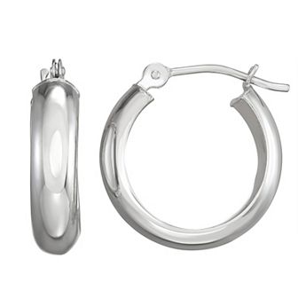 Forever 14K White Gold Polished Hoop Earrings