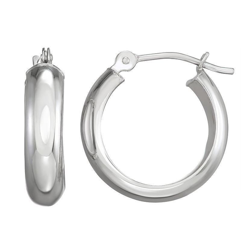 Forever 14K White Gold Polished Hoop Earrings, Womens