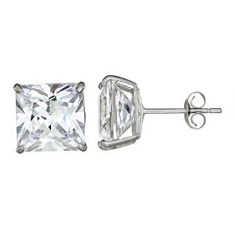 Forever 14K White Gold Cubic Zirconia Square Stud Earrings