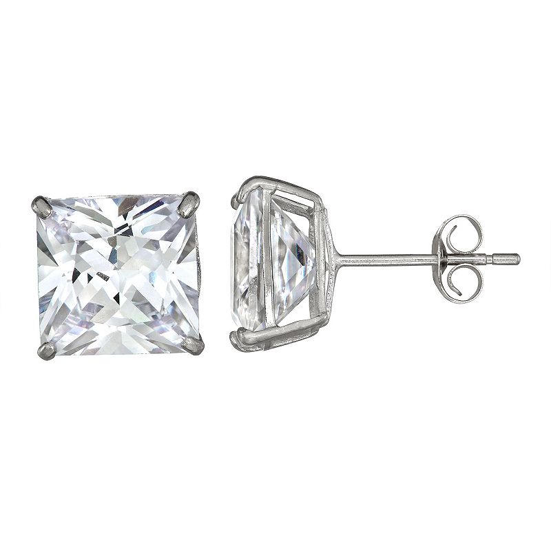 Forever 14K White Gold Cubic Zirconia Square Stud Earrings, Womens