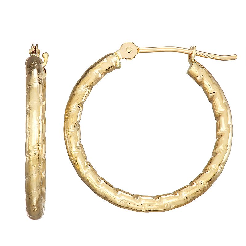 Forever 14K Gold Textured Hoop Earrings, Womens, Yellow