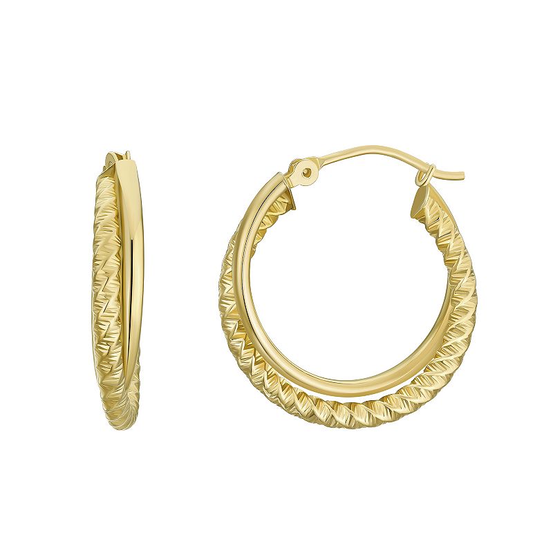 Forever 14K Textured Double Hoop Earrings, Womens, Yellow