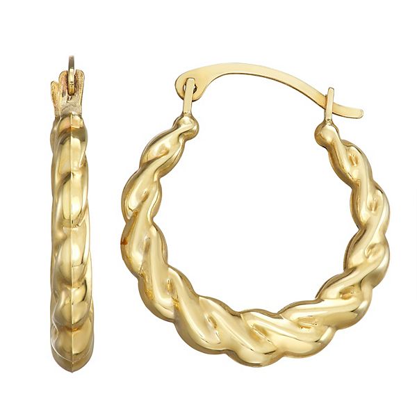 6mm x 28mm Jewel Tie 14k Gold Two-tone Braided Hoop Earrings