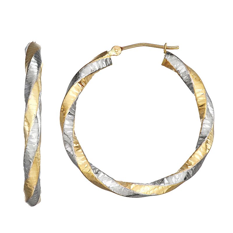 Forever 14K Two Tone Twist Hoop Earrings, Womens