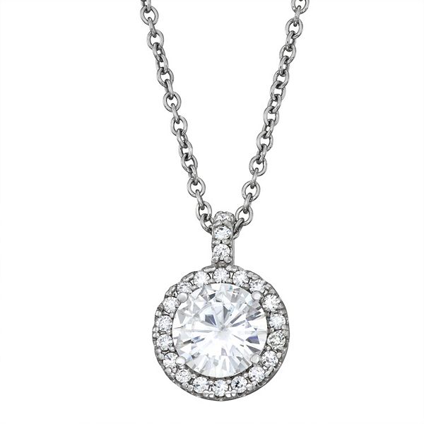 Charles And Colvard 14k White Gold 2 14 Carat Tw Lab Created Moissanite Halo Pendant Necklace 0415