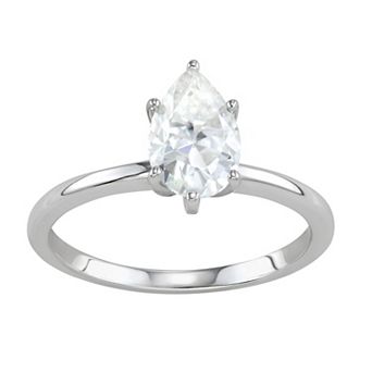 Charles & Colvard 14k White Gold 1 1/2 Carat T.W. Lab-Created Moissanite Pear Solitaire Engagement Ring