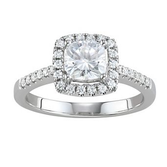 Charles & Colvard 14k White Gold 1 3/8 Carat T.W. Lab-Created Moissanite Cushion Halo Ring