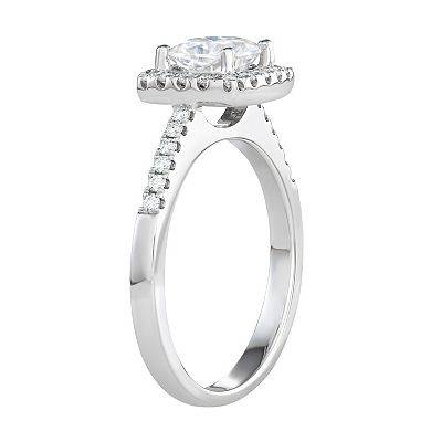 Charles & Colvard 14k White Gold 1 3/8 Carat T.W. Lab-Created Moissanite Cushion Halo Ring