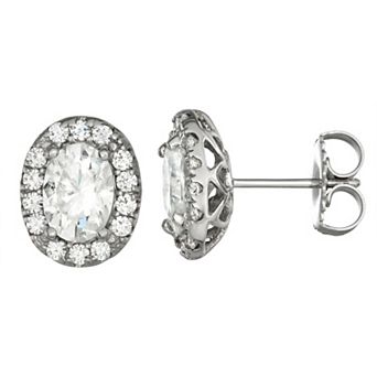 Charles & Colvard 14k White Gold 2 1/4 Carat T.W. Lab-Created Moissanite Oval Halo Stud Earrings