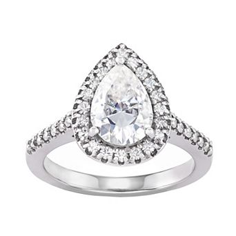Charles & Colvard 14k White Gold 2 5/8 Carat T.W. Lab-Created Moissanite Pear Halo Engagement Ring
