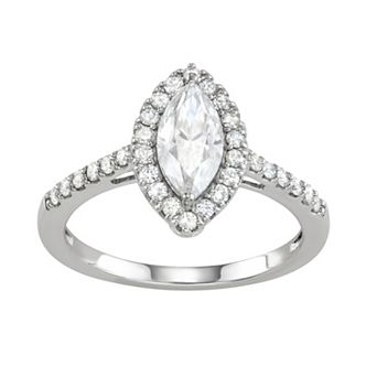 Charles & Colvard 14k White Gold 1 1/2 Carat T.W. Lab-Created Moissanite Marquise Halo Engagement Ring