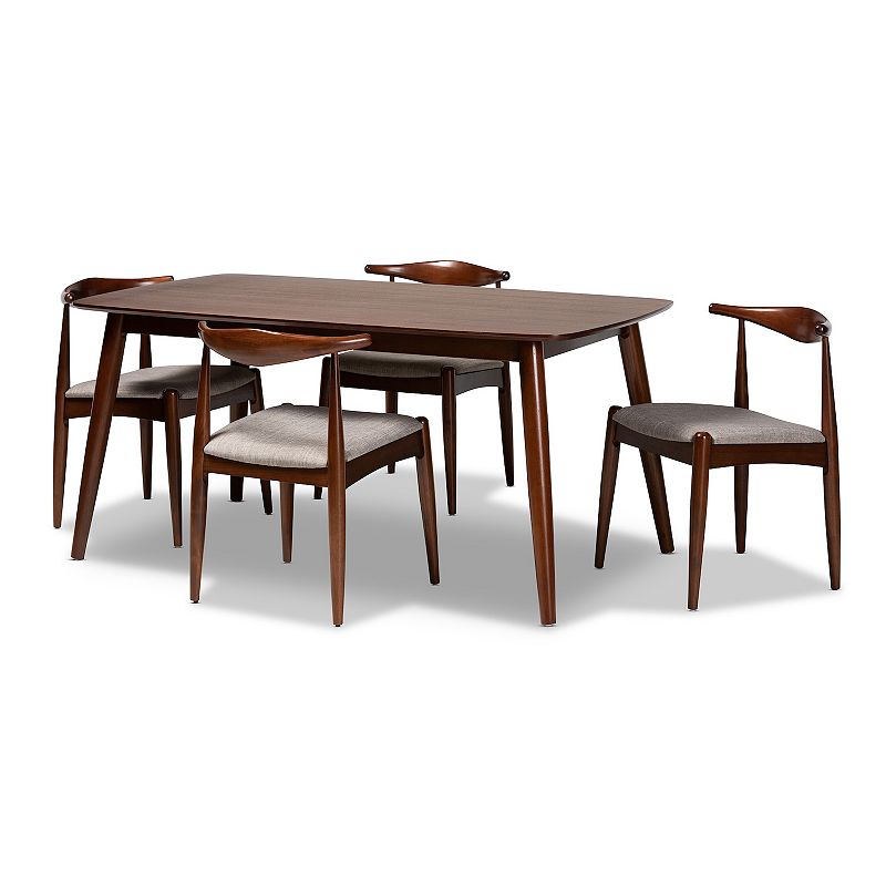 Baxton Studio Amato Dining Table & Chair 5-piece Set, Brown