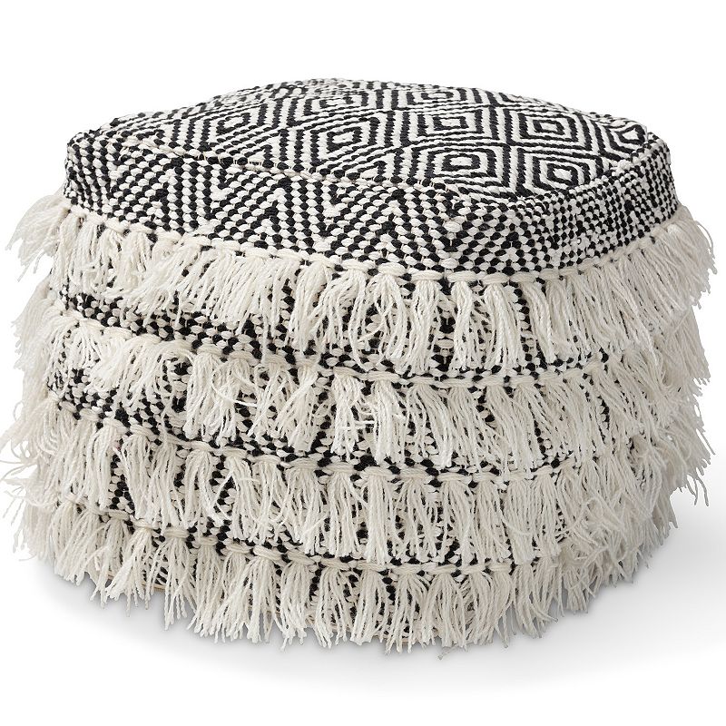 Baxton Studio Alain Geometric Fringe Ottoman, Multicolor