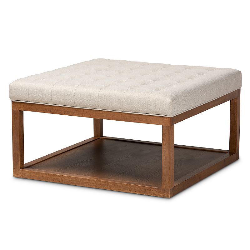 Baxton Studio Alvere Square Tufted Ottoman, Beig/Green